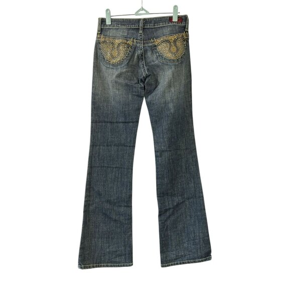 Machine Blue Jeans Bootcut Mid Rise Juniors Size 1 Embellished Pockets New - Picture 2 of 7